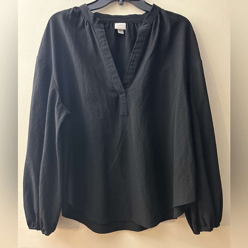 A New Day Black Textured Blouse Size XL